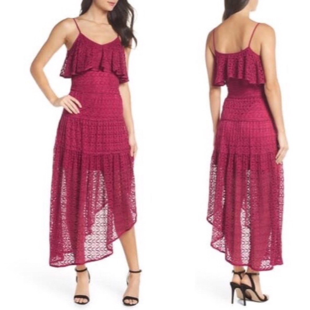 Foxiedox Magenta Asymmetrical Lace Dress Small